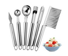 Set di Strumenti Frutta Melone Coltello per intagliare la frutta frutta Cucchiaio gelato Dispositivo rimozione del torsolo di mela Coltello da Intaglio Pelapatate Coltello per affettare patate(6 Pcs)