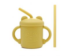 Tazza per Bambini in Silicone, 200 ml Bicchiere di Allenamento con Cannucce e Manici Baby Training Cup per Microonde e Lavastoviglie, Senza BPA, 9+ Mesi (Giallo Chiaro)