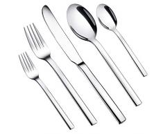 WUJO Set di Posate, Set di Argenteria/Posata da tavola, Contiene Coltello/Forchetta/Cucchiaio/Cucchiaino da Tè in Argento, Lavabile in Lavastoviglie (30pcs, WJ1255)