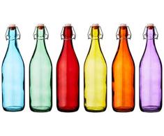 Bar @ drinkstuff Bottiglie in vetro colorato Swing Top 1 litro - Set di 6 - Bottiglie rosse, blu, arancioni, verdi, giallo, viola