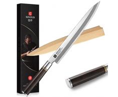 XINZUO 27cm Coltello Yanagiba X7Cr17MoV Acciaio Inossidabile, Coltello da Sushi Professionale Lama Singola Coltello Sashimi, Manico in Legno di Ebano -con Fodero in Legno di Betulla