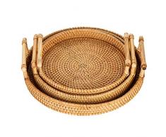 Sziqiqi Vassoio da Portata in Rattan con Manici Set di 3 Vassoi in Vimini Intrecciati a Mano Vassoio in Rattan Vassoio Decorativo Rustico per Colazione, Bevande, Snack, Pane per Tavolino Feste Cena