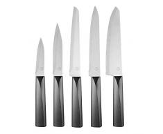 MasterChef Coltelli Cucina, Coltello Giapponese, Lama Affilato per Pane, Carne, Bistecca, Verdure e altro, Acciaio Inox, Prova di Calore, Manici Neri, Lavabile in Lavastoviglie, 5 Pezzi