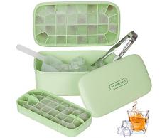 GUYUWE Ghiaccio Stampo, 2 Vassoi 64 Cubetti Ghiaccio Vaschetta del Ghiaccio Stampo Cubetti Ghiaccio ​per Whisky,Bevanda Ghiacciata,Senza BPA (Ghiaccio Secchiello/Pinze/Paletta) (Verde, Gel di silice)