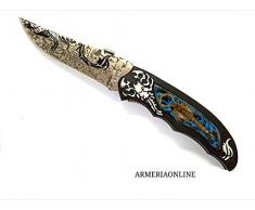 di albainox Coltello Lama Damasco Damascato coltellino da Collezione Tascabile richiudibile