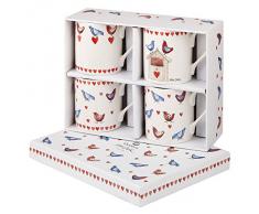 Alex Clark - Set di 4 tazze in porcellana fine, motivo: Love Birds, multicolori