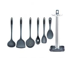 Ausemo Set di Utensili da Cucina in Morbido Silicone 7 Pezzi Antibatterico Anti-Aderente Resistente al Calore con Spatola Scrematrice Pasta Server Supporto Girevole