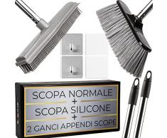 selezione100 Kit Scopa in Silicone per Interni & Scopa Lavapavimenti con 2 Manico Scopa & 2 Appendi Scope - Scopa Esterno & Scopa per Interni per Scopone Pavimenti