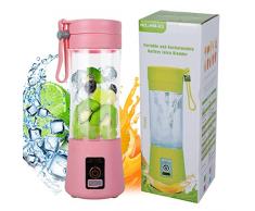 Mini Frullatore Portatile Tritatutto e Mini Frullatori USB Ricaricabile Bicchiere Frullatore Personale Multifunzionale 380ml Frullatore Elettrico per Frutta e Frutta (rosa)