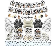 Forniture per Feste per Cani – Set per Feste a Tema Cagnolino per Cuccioli, Amanti dei Cani, Decorazioni per Feste di Compleanno per Bambini, Inclusi Piatti, Tazze, Tovaglioli, Tovaglia, Striscione