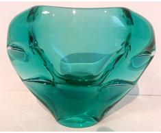 Posacenere in vetro colorato, Portacenere di cristallo verde transparente, decorativa, soffiato con la bocca, ciotola di vetro decorativo, larghezza 15 cm, progettato e prodotto dalla Oberstdorfer Glashütte