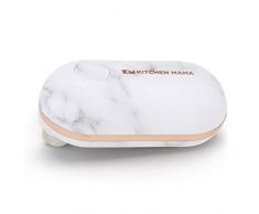 Kitchen Mama Mini Apriscatole Elettrico - Piccolo Tascabile Apri Lattine con Inzio e Stop Easy -Touch, Bordi Sicuri e Lisci, Adatto Viaggio Design Semplice Presa Easy-Grip - Marmo Bianco