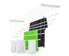 KADAX - Stendibiancheria da soffitto, con 6 stecche, asciugatrice da parete con stecche in acciaio rivestite in polietilene, portata 12 kg (6 x 90 / bianco)