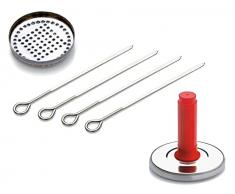 ZASEVES batticarne con rompi nervi e 4 spiedini Inox Kit Tenere bistecche cotolette involtini Prodotti Italiani CREAZIONI i Colori nel Cuore