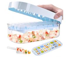 Vibbang Ghiaccio Stampo, Contenitori Per Ghiaccio Con Coperchio, Stampo Cubetti di Ghiaccio, Formine Cubi Ghiaccio Silicone, Facili da Rilascio, Impilabili Vaschette Ghiaccio (Blu)