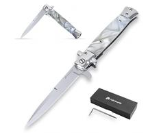 Coltello Pieghevole,Acciaio inossidabile 7Cr17 di Coltello Soccorso Portatile di Sopravvivenza per Caccia,Campeggio attività allAperto Multiuso (Resina - Bianca)