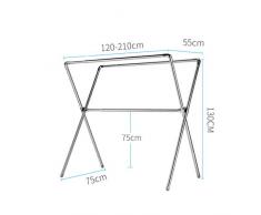 ZXW Stendino- Stendibiancheria telescopica a Doppio palo da Pavimento Pieghevole in Acciaio Inox (Colore : Silver, Dimensioni : 130x210cm)