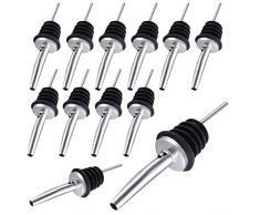 GGISUI 12pcs Versatori in Acciaio Inox Metal pour Beccuccio Liquore Tappo Versatore Dosatore Professionale Versatore per Liquori con Cappucci di Gomma per Vino Olio Cocktail Succo