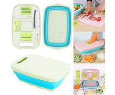 Barrageon Cucina Tagliere Pieghevole 9 in 1 Multifunzione Verdura Frutta Lavare Canestro Coltelli Affettare Patate Grattugia Portatile Casa Campeggio Escursionismo Utensili (Blu & Verde)