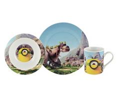 Minions Set per la colazione, motivo: Minion e dinosauro nella preistoria, ciotola e tazza in porcellana