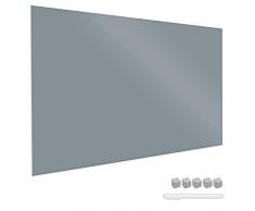 Navaris Lavagna Magnetica in Vetro 90x60cm - Bacheca Glass Board Scrivibile Lavagnetta per Calamite con Pennarello - Memo Board Casa Ufficio - Grigio