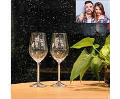 ASD Jewerly Set di Due Bicchieri da Vino Rosso Design Dipinto A Mano Foto E Testo Personalizzati Compleanno LAnniversario O Il Regalo di Nozze degli Amanti del Vino