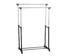 Yosoo Health Gear Appendiabiti Stand, Appendiabiti in Metallo Appendiabiti a Doppio Palo in Metallo, Supporto di Vestiti, Stendibiancheria con Ruote, Appendiabiti Doppio in Acciaio Inossidabile