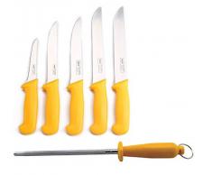 Shov - Coltello da macellaio, 5 pezzi, in acciaio inox, qualità professionale, colore: Giallo