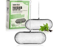COM-FOUR® 2x Colino da tè in acciaio inossidabile - infusore da tè per tè sfuso e spezie - filtro da tè a maglia fine - forma ovale