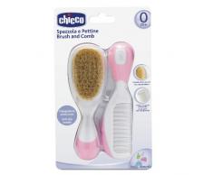 Chicco Set Spazzola e Pettine Capelli per Bambini, Spazzola Neonati con Morbide Setole Naturali, Pettine con Punte Arrotondate, Impugnatura Antiscivolo - Accessori Neonato 0+ Mesi, Rosa
