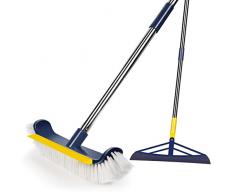 Myiosus Spazzola per Pavimenti, Scrubber con Manico Lungo 120 cm, Spazzola per la Pulizia del Bagno con Setole Dure, con 1 Scopa Raschietto per Pavimenti, Adatto per Bagno, Piscina, Cucina, Piastrelle