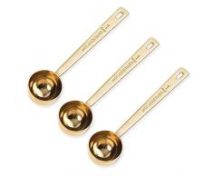 3 cucchiai dosatori per caffè, cucchiaio da caffè in acciaio inossidabile, cucchiaio da tavola a manico lungo per misurare caffè, latte in polvere, frutta in polvere, tè, zucchero, cereali (oro)