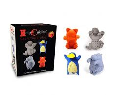 HelpCuisine infusore per tè/Filtro per tè, Infusore per Te e Tisane, Design Simpatico ed Originale Si Adatta a Tutte Le Tazze, Silicone 100% Alimentare Privo di BPA (Set da 4 infusori)