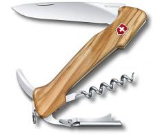 Victorinox, Wine Master, coltellino svizzero con manico in legno (6 funzioni, cavatappi) custodia in pelle, legno d’olivo
