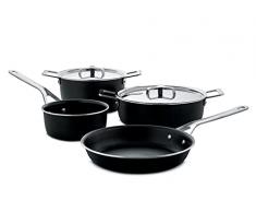 Alessi Pots&Pans Set 6 Pentole A, Alluminio con Rivestimento Antiaderente, Acciaio Inossidabile 18/10, Nero, Taglia Unica