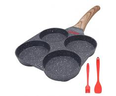 Bobikuke Padella Pancake, Pankache Padella Antiaderente Padella per Frittata a 4 Fori in Alluminio Per Colazione Hamburger Uova Fritte, per Induzione e Gas (Nero)