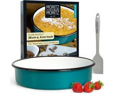 Moritz & Moritz Stampo per Pane Tondo - Teglia Pane Forno Smaltata 26 x 6 cm - Per la Cottura di Pane o Torte - Con Spatola, 3 Stencil per Torte e Ricettario