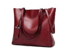 Coolives Secchiello Borsa Tote con Tracolla da Donna Borse a spalla Verticale in Pelle PU per Signora Vino rosso
