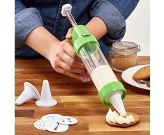 BAKAJI Macchina Biscotti Siringa per Dolci Sparabiscotti con Formine Assortite e Beccucci Decorazione Torte in Plastica Colore Verde Accessori Pasticceria