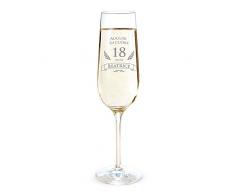 AMAVEL Flute con Incisione per i 18 Anni, Auguri di Cuore, Personalizzato con Nome, Bicchieri da Spumante in Vetro, Calici Champagne, Accessori Decorativi Cucina, Idee Regalo Originali