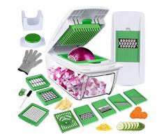 Taglia Verdure Tutto in 1, Mandolina da Cucina Affettatrice 8-Lame Affetta Verdure in Acciaio Inox Spaghetti Frutta Tagliatelle Julienne Triturati Grattugia Patate Cipolle Separatore Uova Senza BPA