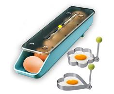 QeeHeng Portauova da frigorifero impilabile, contenitore per uova a scorrimento automatico, per frigorifero e uova, per cucina e fattoria, con 4 anelli per fornelli per uova