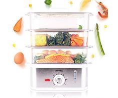 Duronic FS87 Vaporiera elettrica 870W | Capacità totale 10,6 L | Serbatoio 1,2 L | Timer integrato | Multi cottura con 3 Vaschette con base in acciaio INOX | Con cestello per riso | Bianco