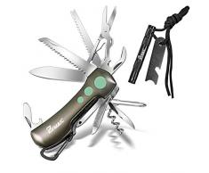 ZIMAIC Coltello Svizzero e Pietra Focaia Set, 15 in 1 Coltello Multiuso e 5 in 1 Fire Starter con Fischietto e Bussola per Il Campeggio, Escursioni e Emergenza