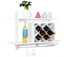 Goplus Portabottiglie da Parete, Scaffale in Legno, Portabicchieri, Adatto per Cucina, Soggiorno, Bar, caffè, Bianco, 80x58,5x20 cm