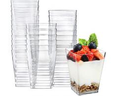 KAHEIGN 50 Pezzi Mini Coppette Da Dessert, 240ml Coppe Da Dessert Quadrate In Plastica Coppa Antipasto Parfait Trasparente Ciotola Da Portata Riutilizzabile Per Dessert Budino Mousse Party (7 x 7cm)
