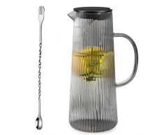 Caraffa in Vetro,Caraffa Vetro con Coperchio,Bottiglie Vetro 1.3 Litro,Caraffa Acqua Vetro Caraffa in vetro con coperchio ideale per limonata, acqua e tè-Nero