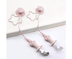 Vicloon Set di Posate per Bambini, Cucchiaio e Forchetta per Bambini con Ventosa e corda anti-caduta, Posate Da Bambino in Acciaio Inossidabile 316, Senza BPA, con Scatola (Forma di Pinguino Rosa)