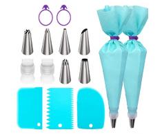 CUHZA sac A Poche Professionali e Riutilizzabili, Saccapoche per Dolci Professionale, Pasticceria Accessori, sac a Poche in Silicone e 6 beccucci sac a Poche in Acciaio Inox per Decorazioni Torta