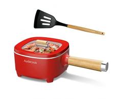 Audecook Padella elettrica 2L, Padella in Ceramica Antiaderente Aggiornata 24 cm,Multifunzione Pentola Elettrica Cuocipasta per Bistecca, Uova, Ramen, Zuppa, Farina davena (rosso, Senza Vapore)